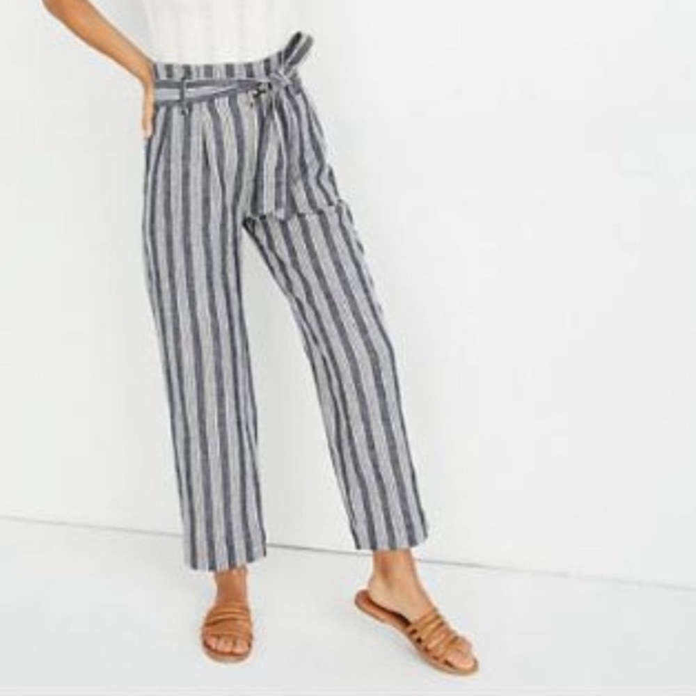 Madewell Paperbag Pants Deep Indigo White Stripes
